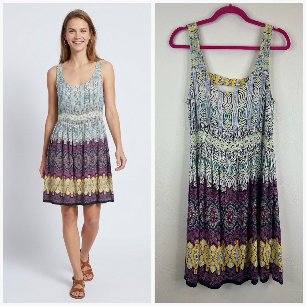 Boho Patchwork Print Beachy Dress Size L Sleeveless Ladder‎ Back Summer Vacation